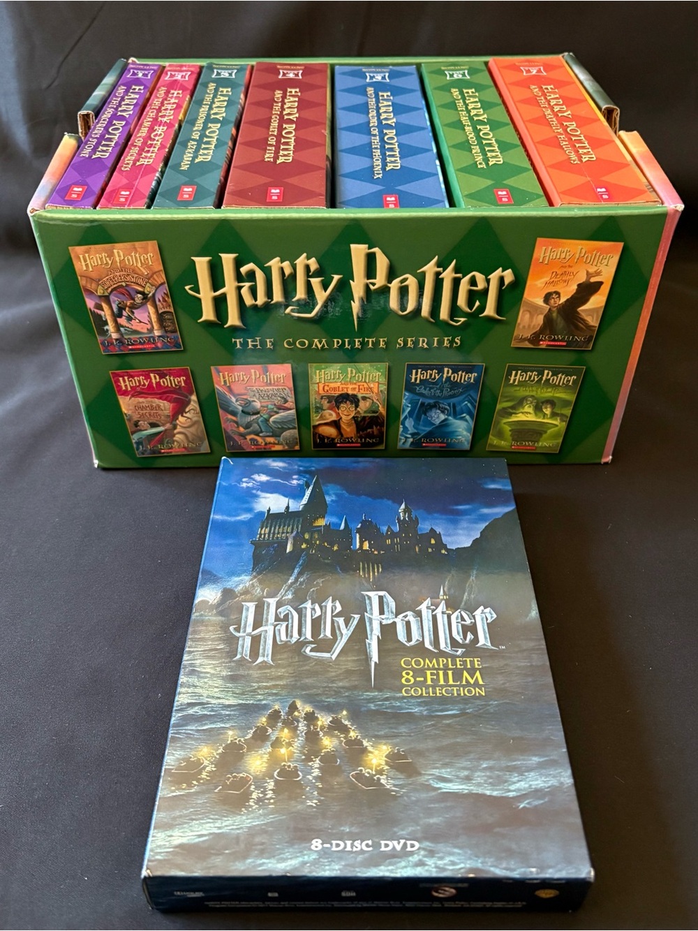 Harry Potter Complete Book Box Set 1-7 Paperback & 8-Film DVD Movie Collection